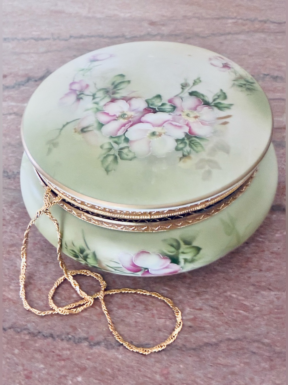 Porcelain Jewelry Keeper Vintage Hand Painted